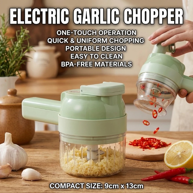 휴대용 4-in-1 무선 전기 야채 커터 세트, 마늘  - Food Slicer Machine Stainless 리뷰 및 가격